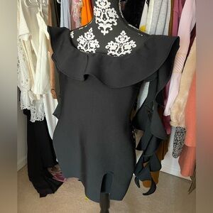 Black Ruffle-Trim off-Shoulder Dress